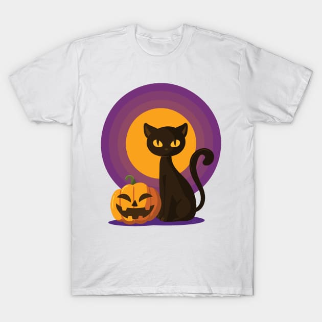 Halloween Black Cat T-Shirt by MeksFashion